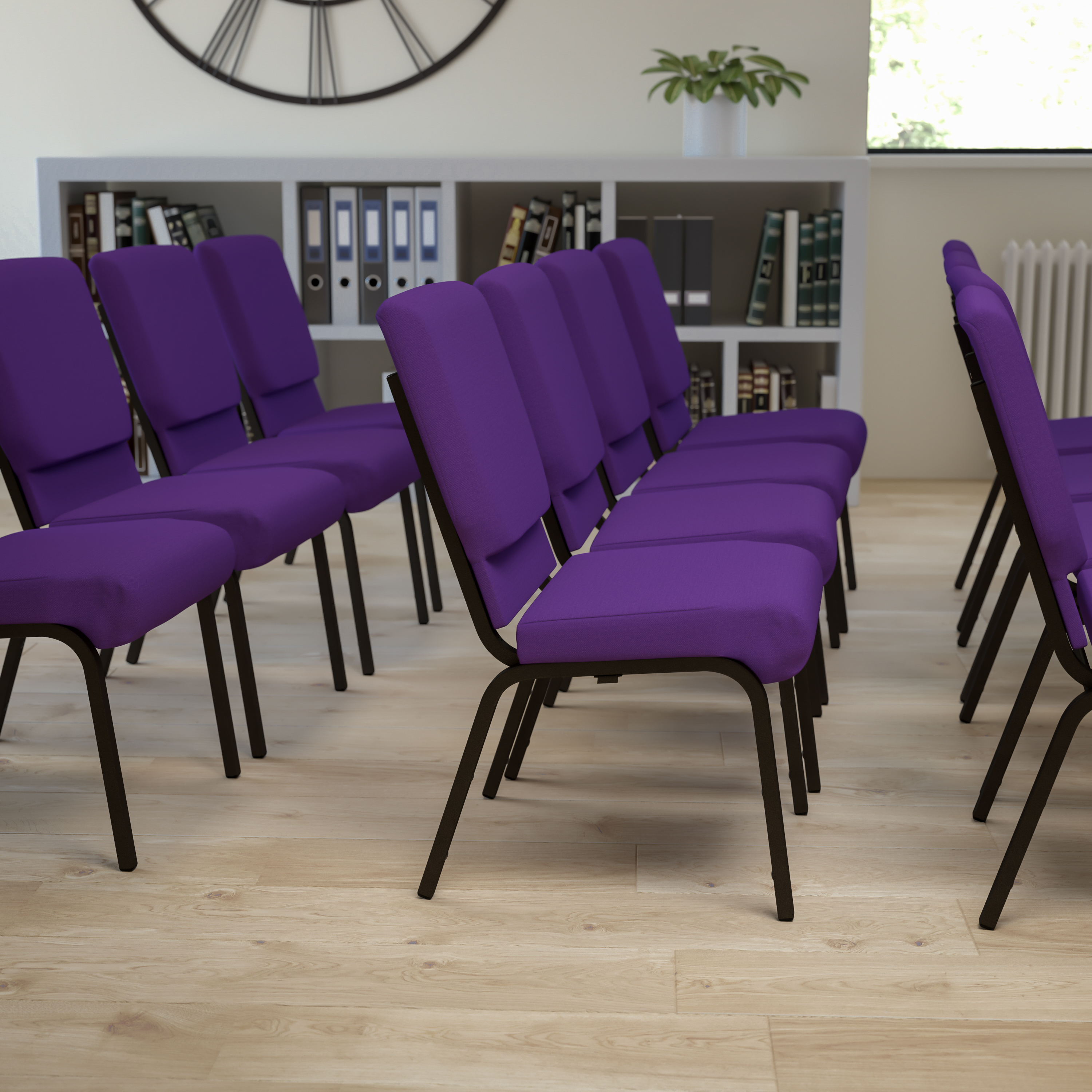 HERCULES Series 18.5''W Stacking Church Chair in Purple Fabric - Gold Vein Frame - Picture 129 of 140