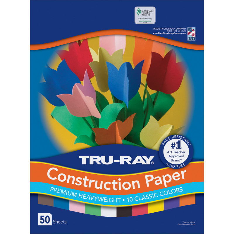 Construction Paper, Heavyweight, 10 Classic Colors Assorted, 12" x 18", 50 Sheets
