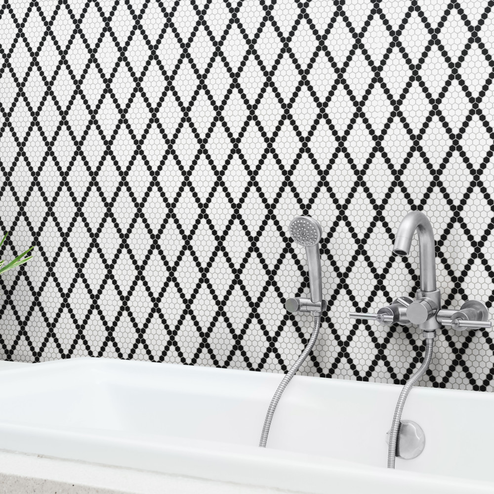 Metro 1″ Hex Matte White w/Black Diamond 10-1/4 in. x 11-7/8 in. Porcelain Mosaic Tile