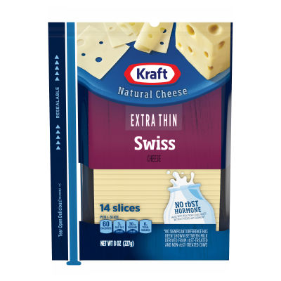 Kraft Extra Thin Swiss Natural Cheese Slices 8 oz Film Wrapped