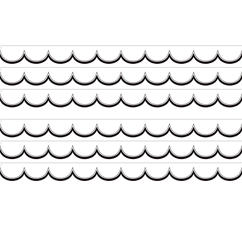 White with Black Scalloped Die-Cut Border Trim, 35 Feet Per Pack, 6 Packs