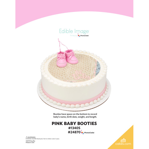 Pink Baby Booties The Magic of Cakes® PhotoCake® Enhanced Round Background Page