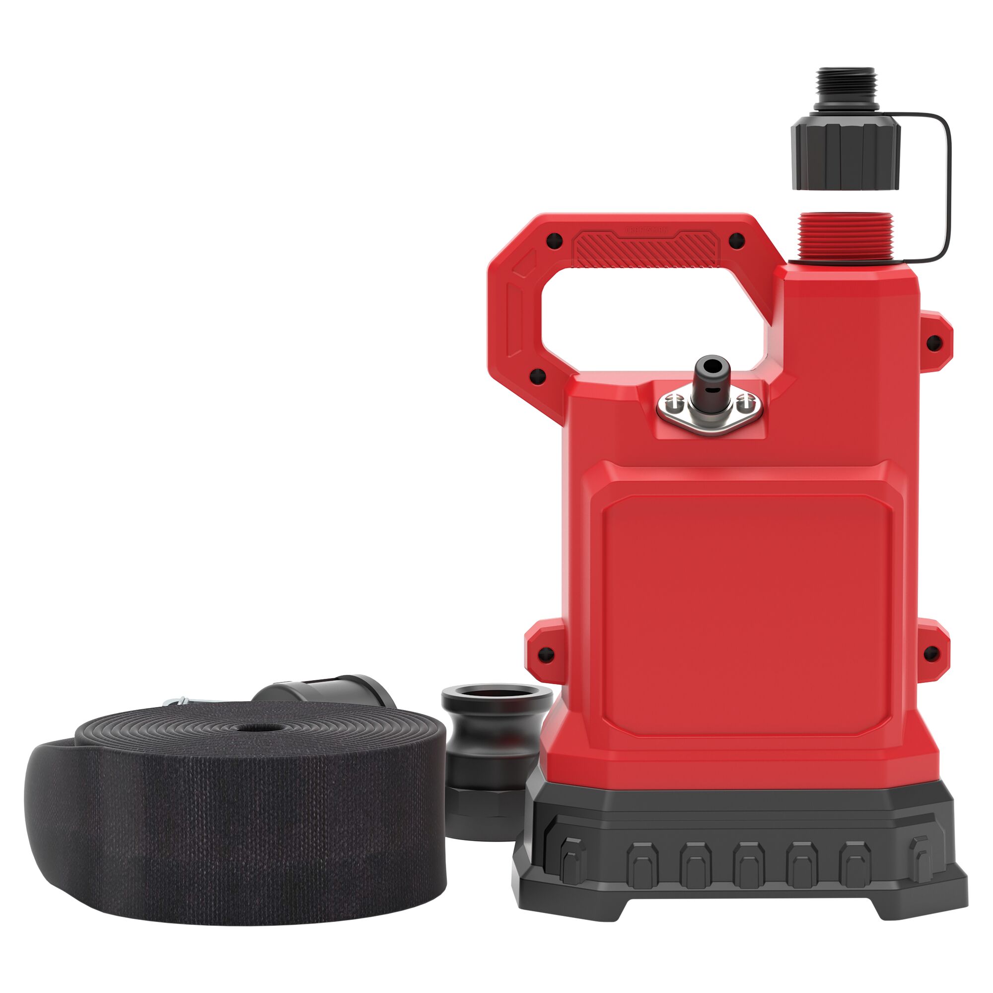 1-2HP WATER/UTILITY PUMP REINFORCED THERMOPLASTIC SUBMERSIBLE WITH PVC LAYFLAT HOSE KIT AND ADAPTERS BACK VIEW