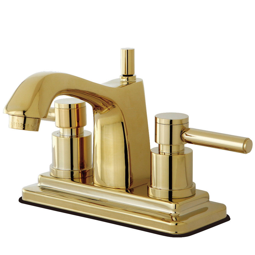 Double-Handle 4" Centerset Bathroom Faucet with Brass Pop-Up, Polished Brass with 4 Finish Options