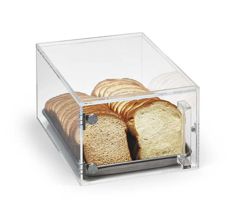 Half-size cubic modular display case with front doors and nonstick aluminum sheet pan