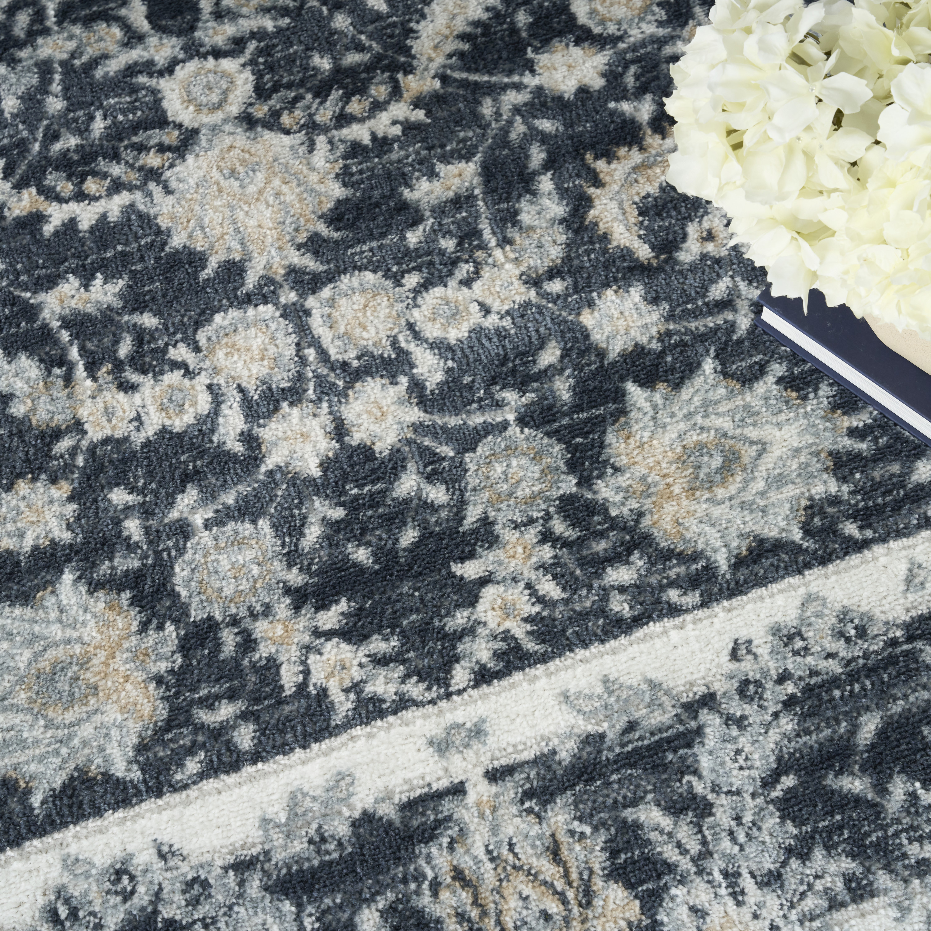 Nourison Dekor 7'10" x 9'10" Slate/Ivory Vintage Indoor Rug