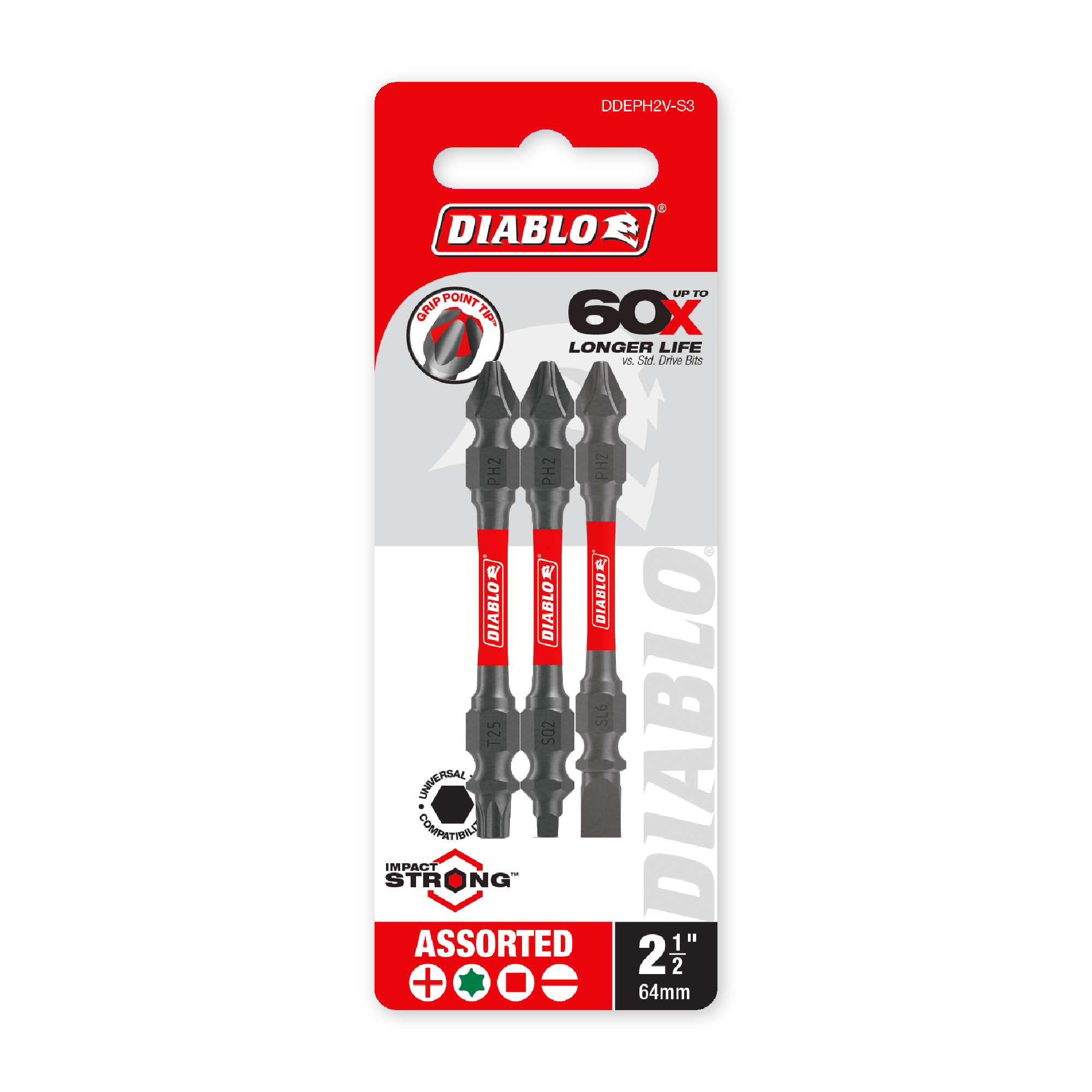 Diablo 2-1/2 in. Double-Ended Phillips/Torx/Square/Slotted Drive Bit Variety Pack in its retail packaging, ready for the job box or tool bag