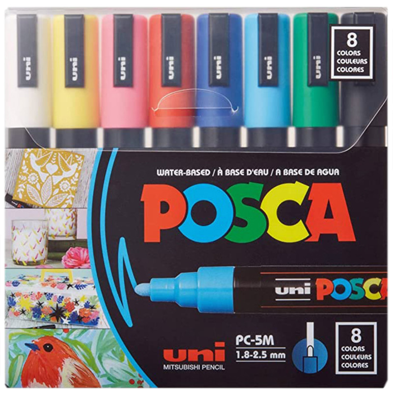 PC-5M Paint Markers, Medium Bullet Tip (1.8-2.5 mm), Assorted Colors, Set of 8