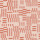 Woven textile displays repeating short orange horizontal and vertical bars arranged in staggered rectangular blocks, forming a geometric grid across a textured pale beige background.