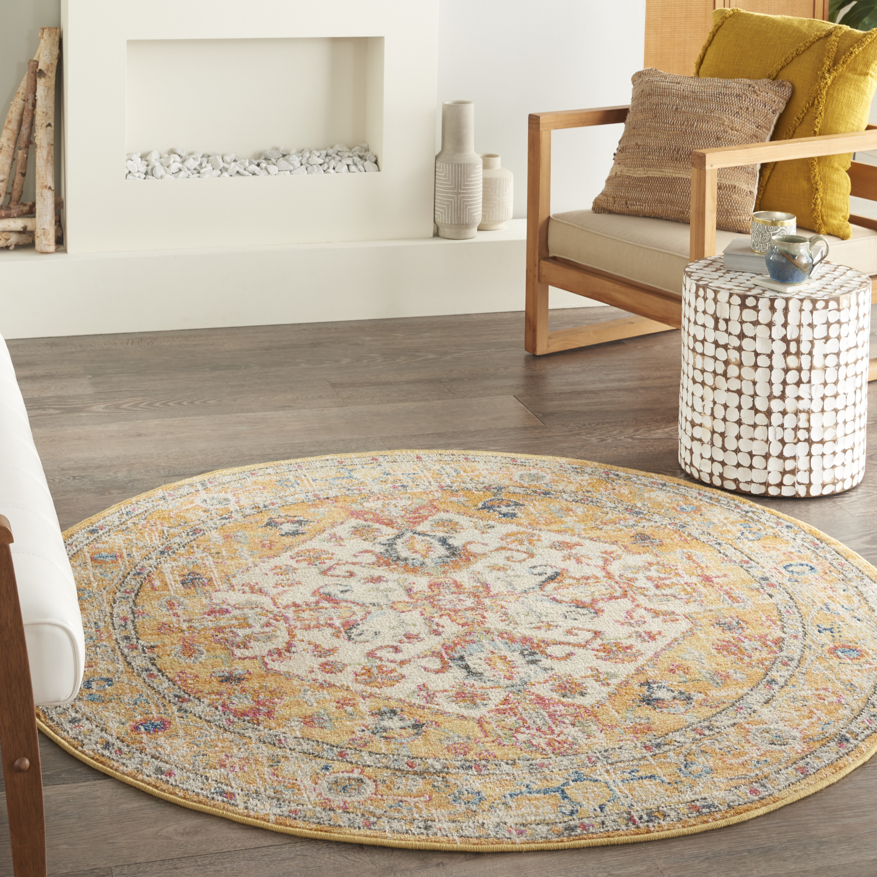 Nourison Passion 5' x Round Ivory Yellow Bohemian Indoor Rug