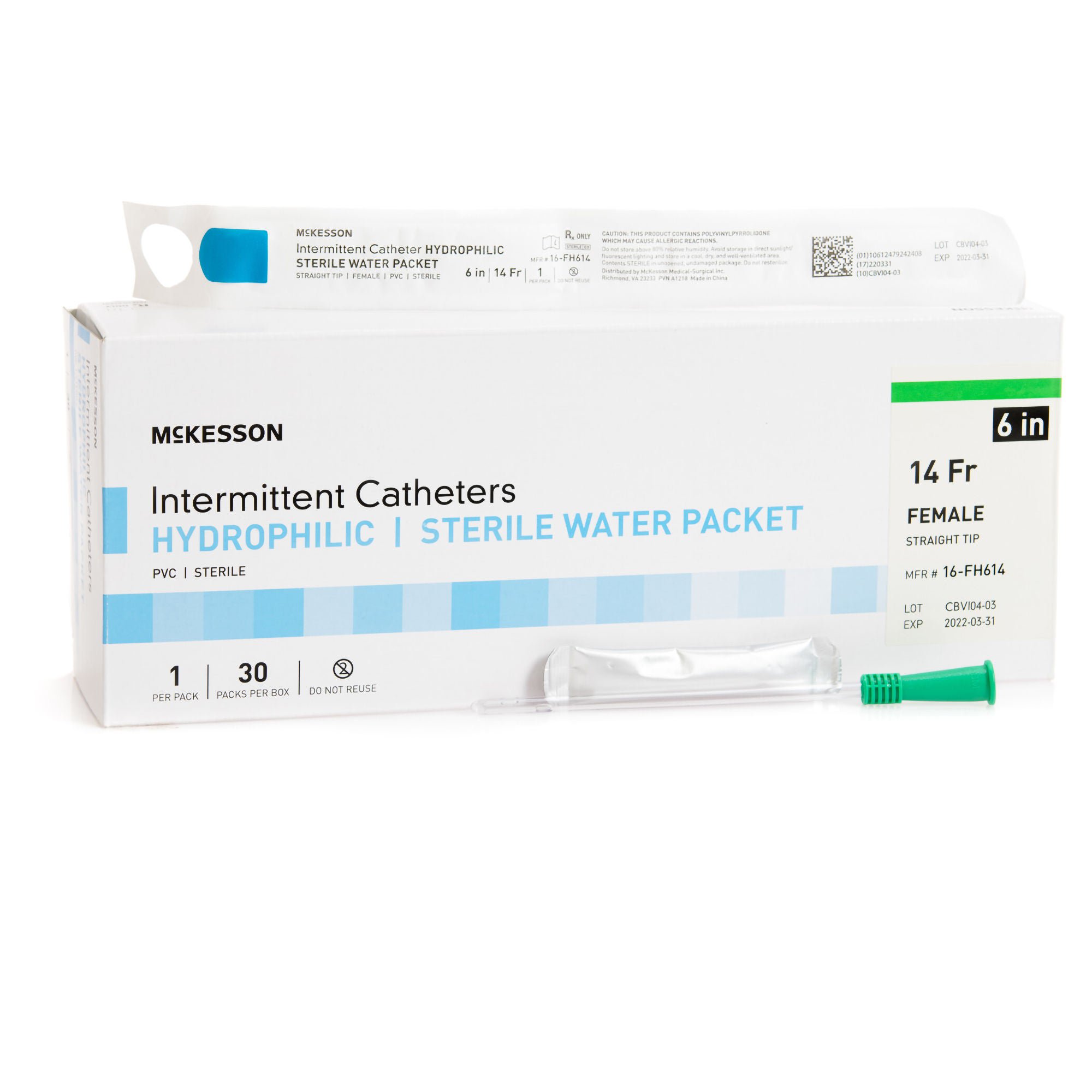 McKesson Brand CATHETER, URETH STRT TIP HYDROPHILIC 14FRX6" (30/BX)