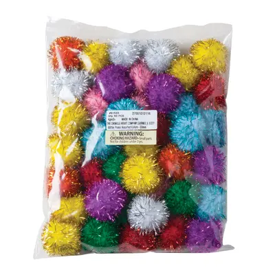 Creativity Street  Glitter Pom Pons, Assorted Colors,  33 mm, 40 Pieces