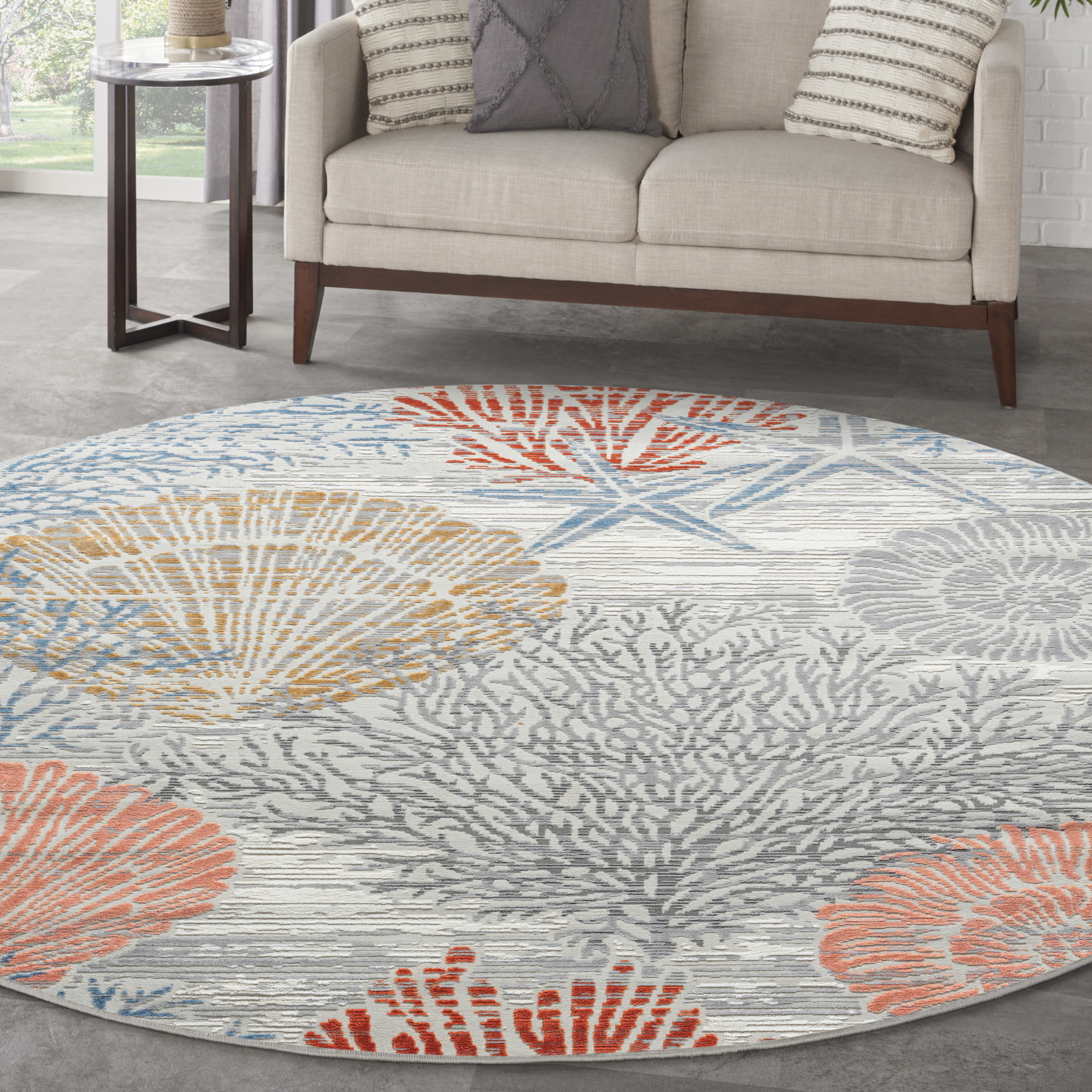 Nourison Seaside 7'10" x Round Multicolor Coastal, Nautical & Beach Indoor Rug