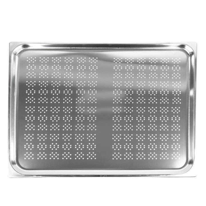 Double-wide perforated stainless steel steam table tray