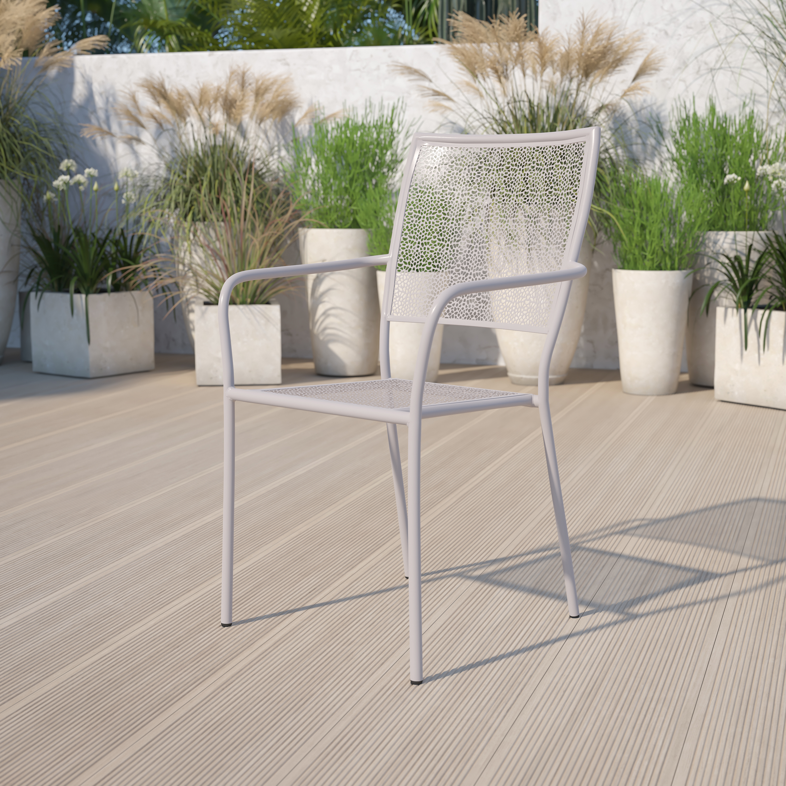 Commercial Grade Sky Blue Indoor-Outdoor Steel Patio Arm Chair with Square Back - Picture 52 of 61