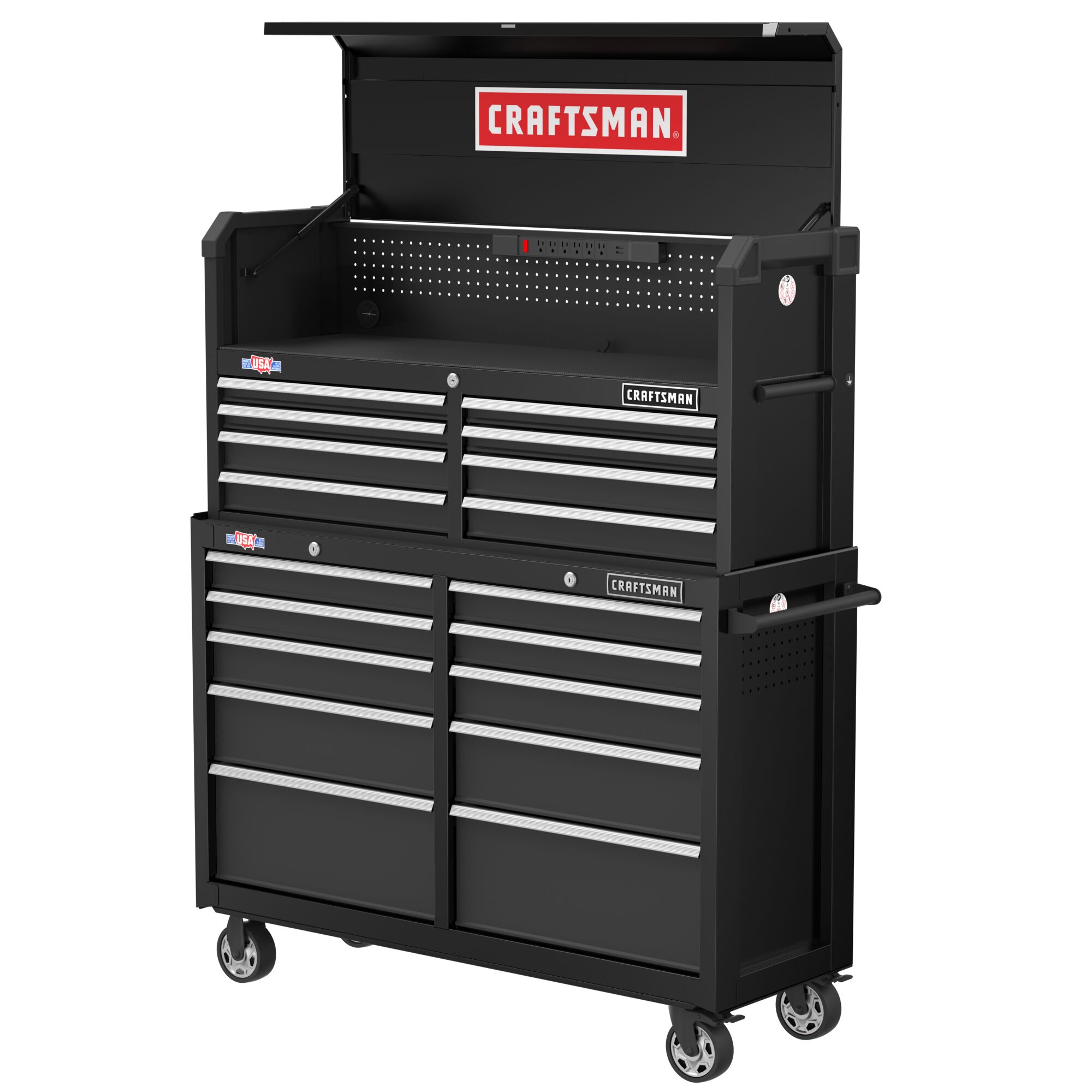 52 inch 10 drawer rolling tool cabinet with tool chest on top.