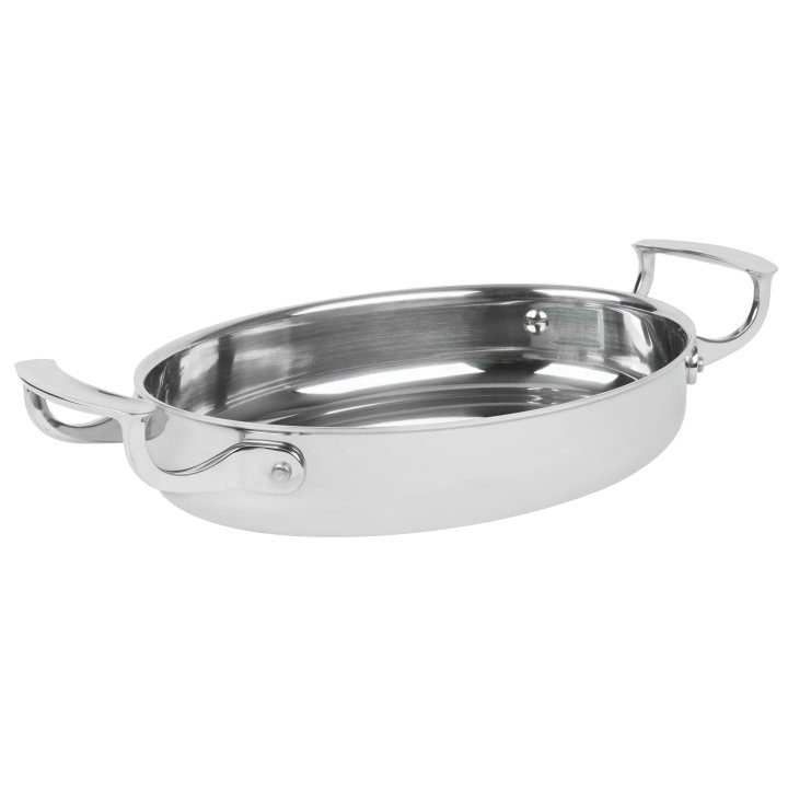 10-inch Miramar® display cookware oval 18-8 grade stainless steel au gratin pan in mirror finish