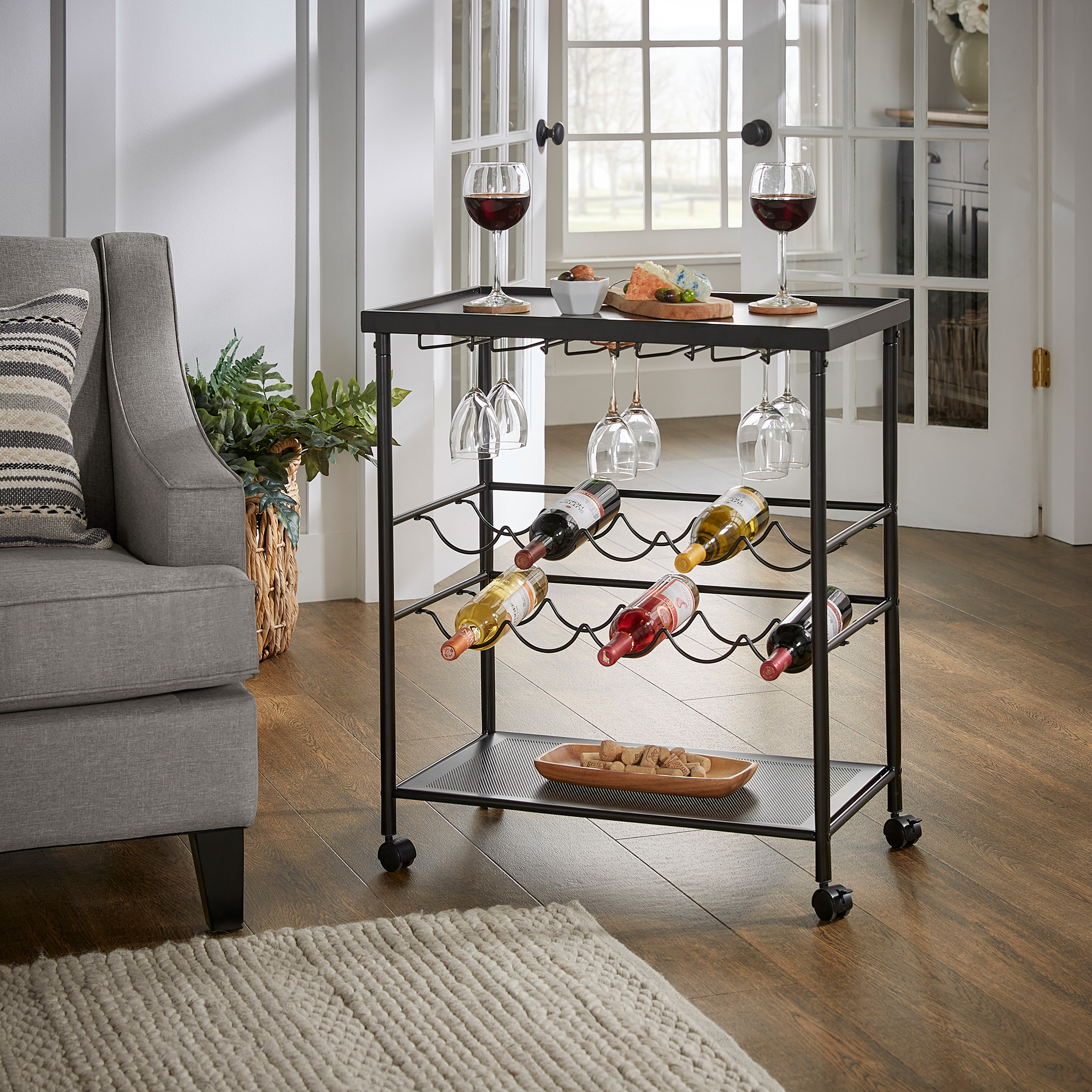 Black Metal Wood Top Bar Cart