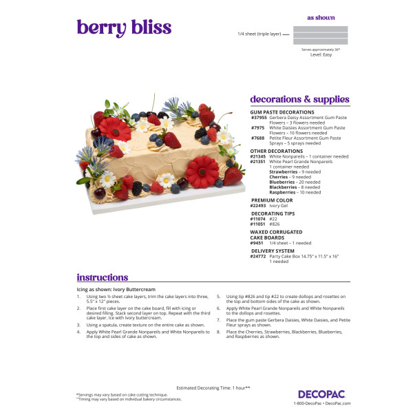 Berry Bliss Cake Decorating Instruction Card