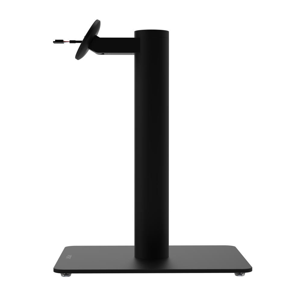 CONNECT MOUNT Pillar Single iPads on a Baseplate in black fifteen inches high with a CONNECT MOUNT head and Hirose H10 Connection.