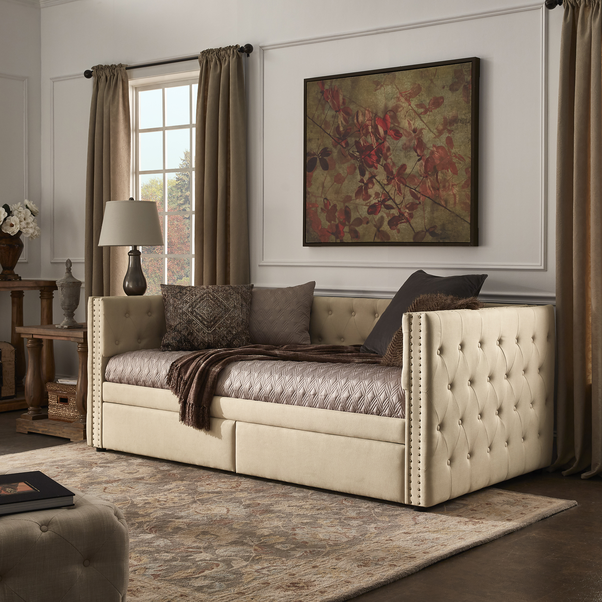 Tufted Nailhead Daybed with Storage