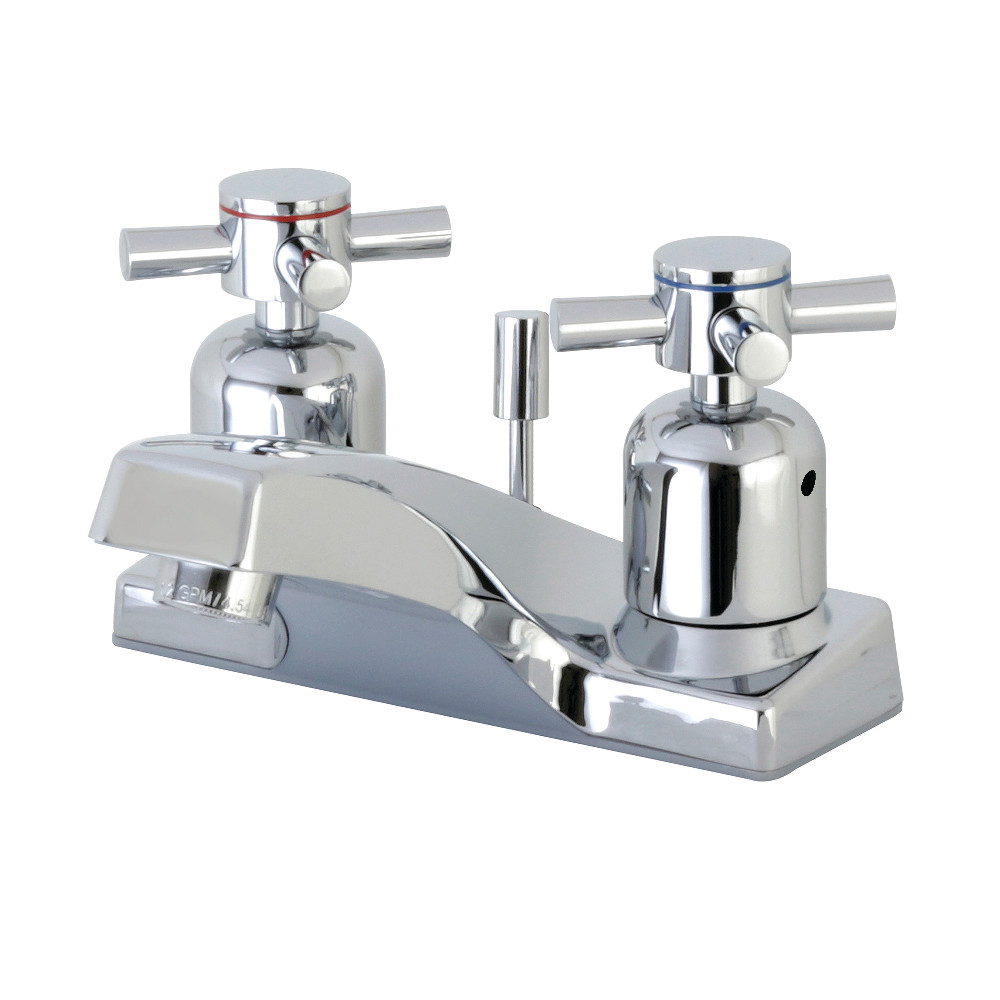 Double Handle 3 Hole Deck Mount 4-Inch Centerset Bathroom Faucet Polished Chrome with ABS Pop-Up Drain, 