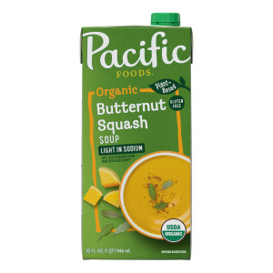 Pacific Foods® Organic Butternut Squash Soup, Plant Based Light Sodium Soup, 32 oz Carton (Case of 12)