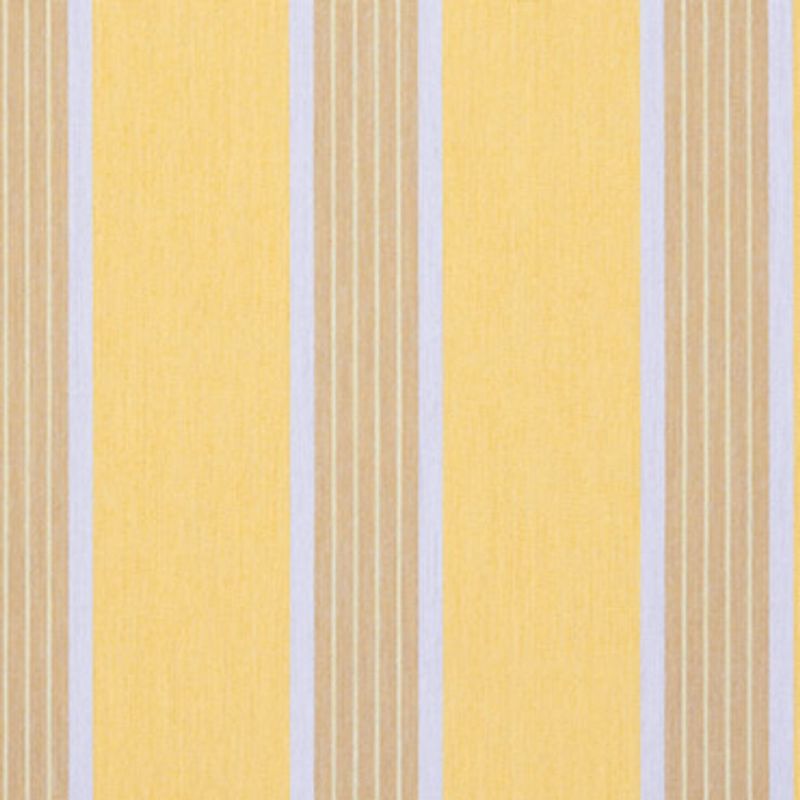 Vertical striped wallpaper: wide pale yellow panels alternating with narrower beige panels edged by thin pale blue and white pinstripes; close-up, evenly lit, filling the frame with no other features.