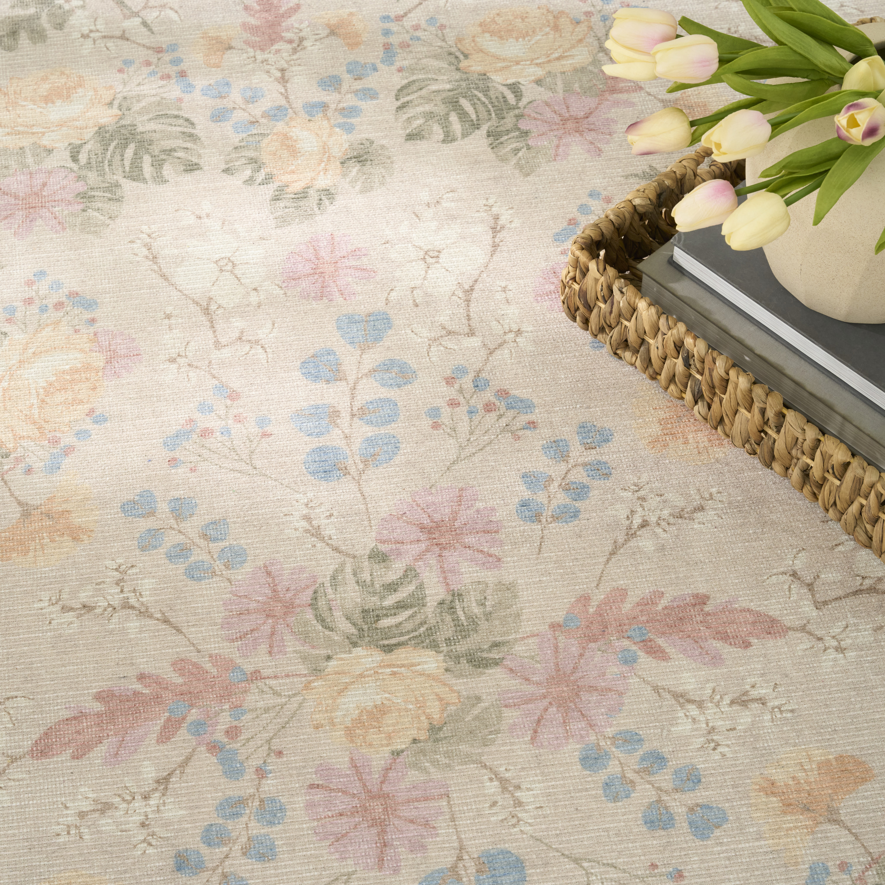 Nourison Botanical Washables 7'6" x 9'10" Beige Multicolor Farmhouse Indoor Rug