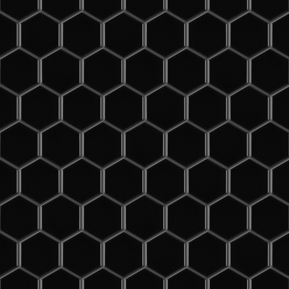Metro 2″ Hex Glossy Black 11-1/8 in. x 12-5/8 in. Porcelain Mosaic Tile