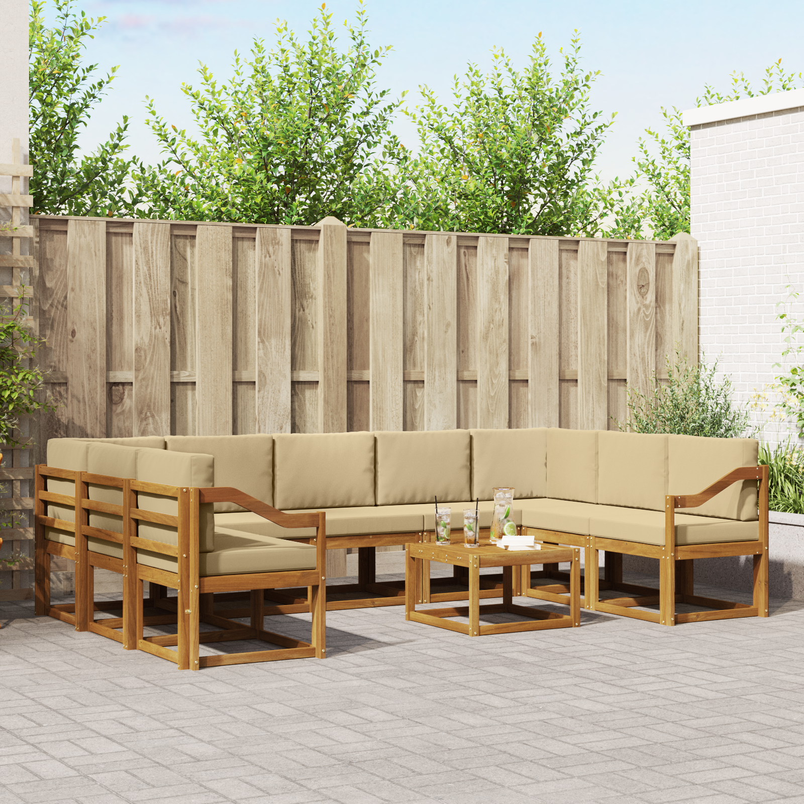 vidaXL Outdoor-Sofagarnitur mit Kissen 10 pcs Natur und Beige – Bild 3
