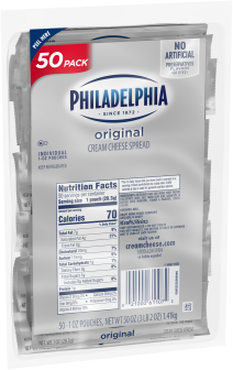 Philadelphia Regular Cream Cheese Spread 50-1 oz Packets, 50 Oz
