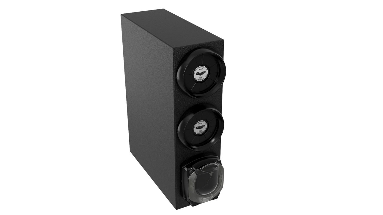 18-3/8-inch 3-high vertical black ABS plastic dispenser cabinet with LidSaver® 3 Lid Dispenser options