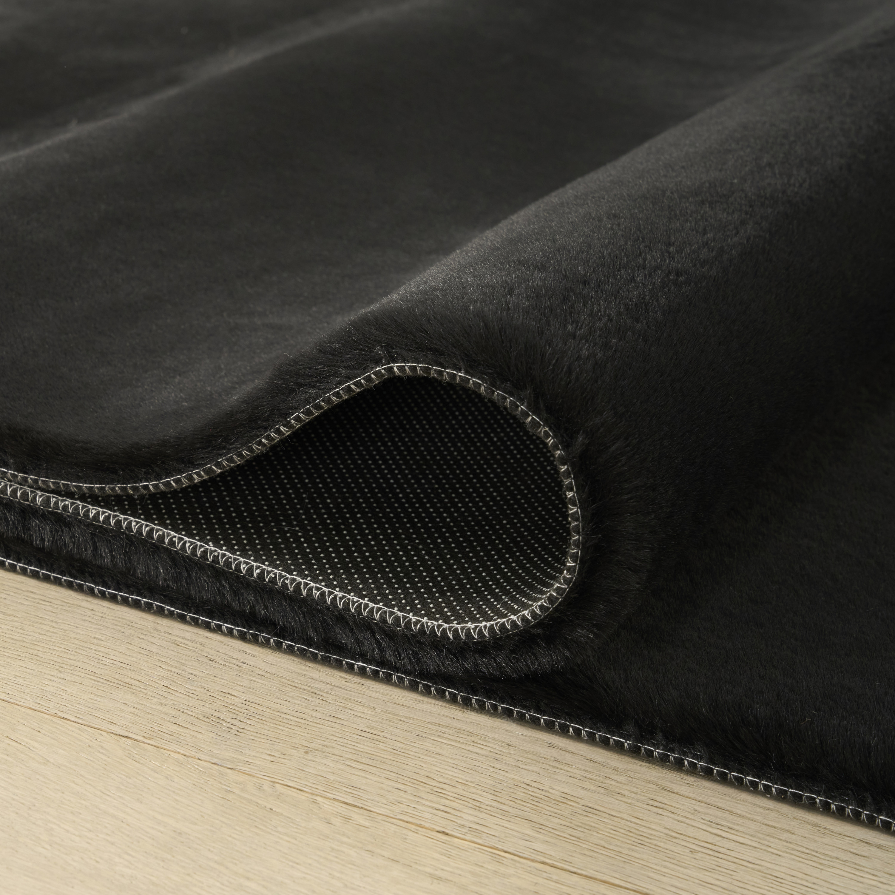 Nourison Soft Plush Rabbit Fur 7'6" x 9'6" Black Contemporary Indoor Rug