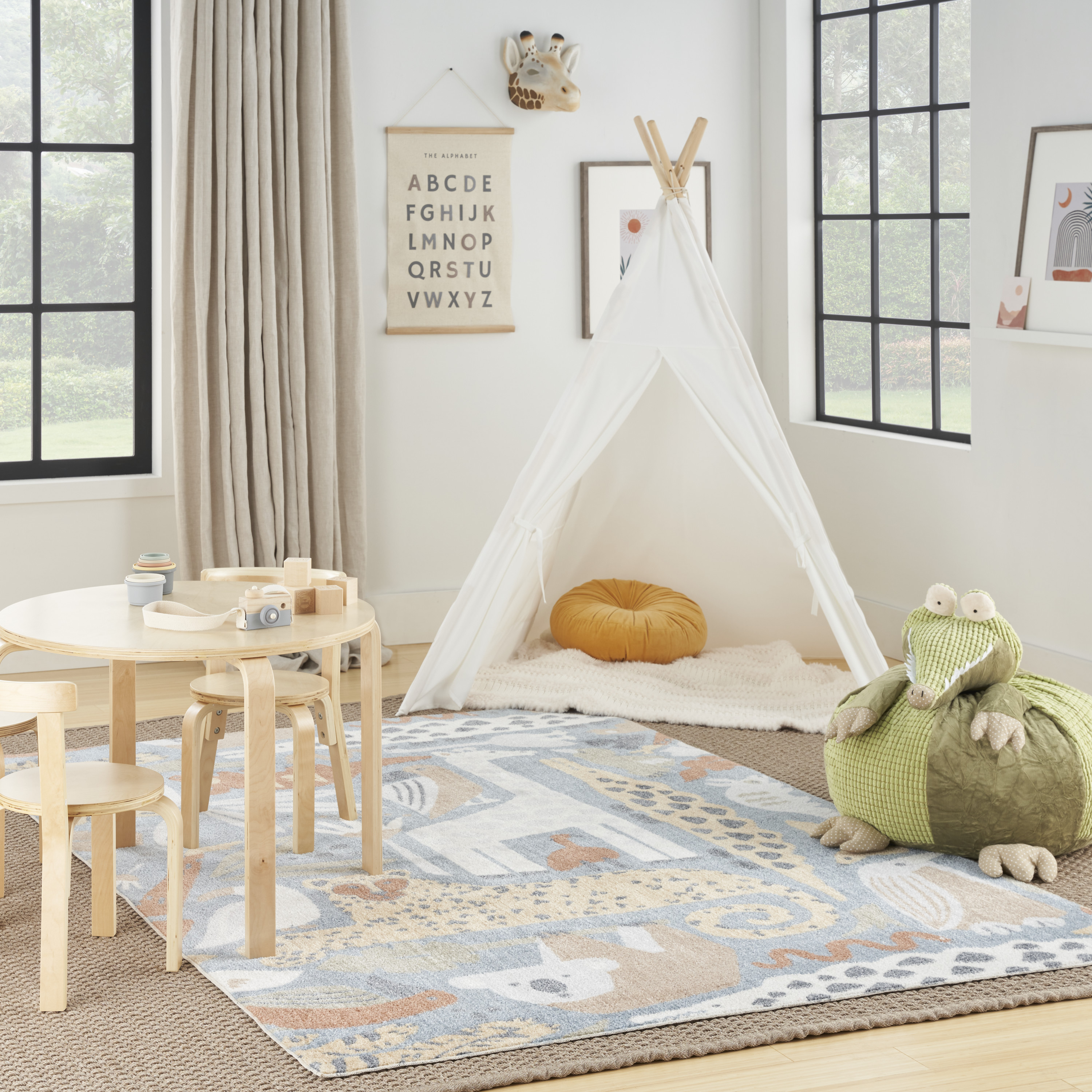 Nourison Astra Machine Washable 5'3" x 7' Multicolor Kids Indoor Rug