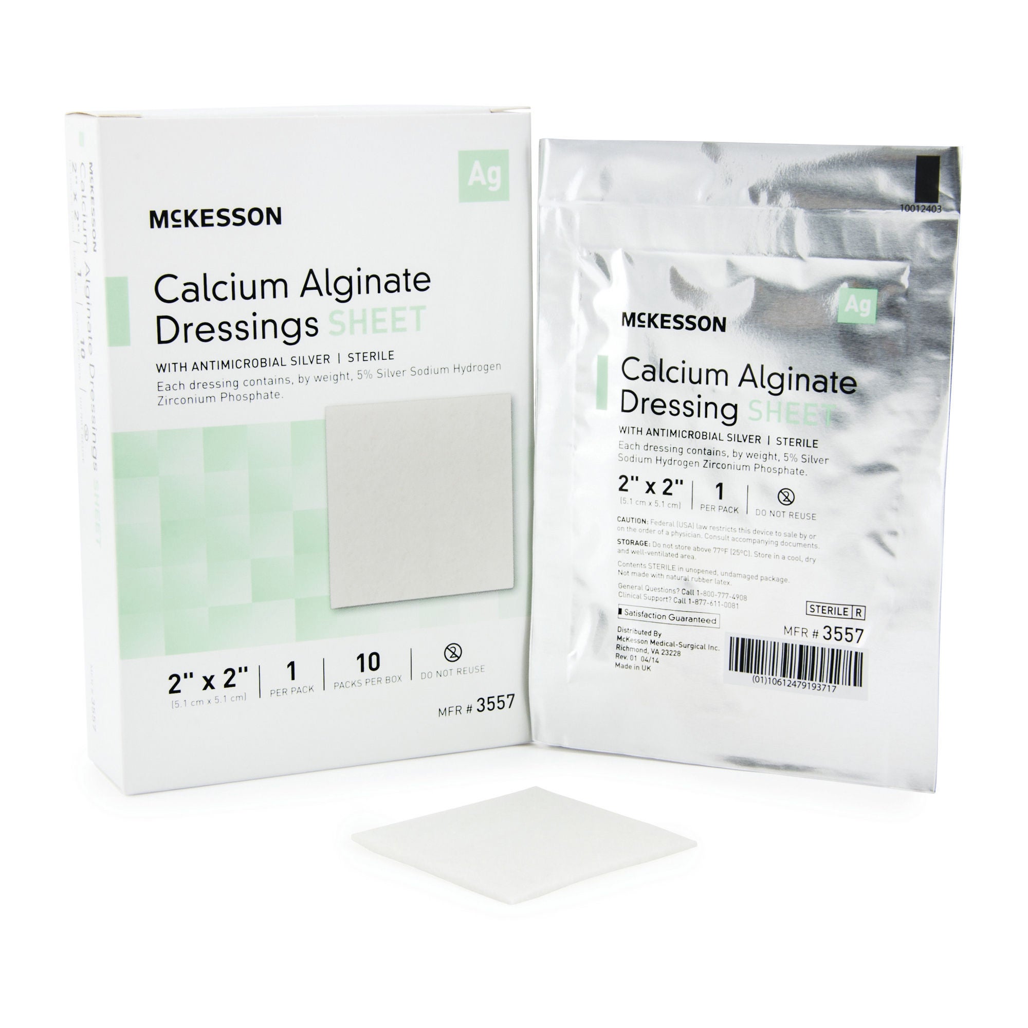 McKesson Calcium Alginate Dressing with Silver, 2 x 2 Inch