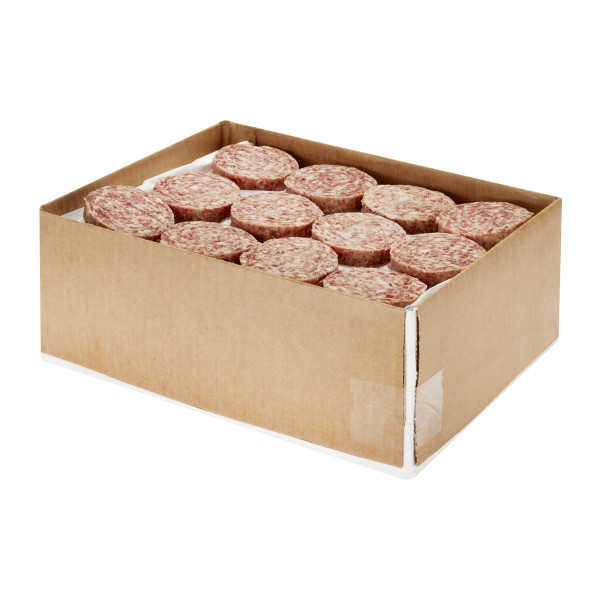 OLD TYME(r) Sausage, Patty, 96/2 oz, 12 lb . C1CB - Front Center Inner Pack (Hi Res)