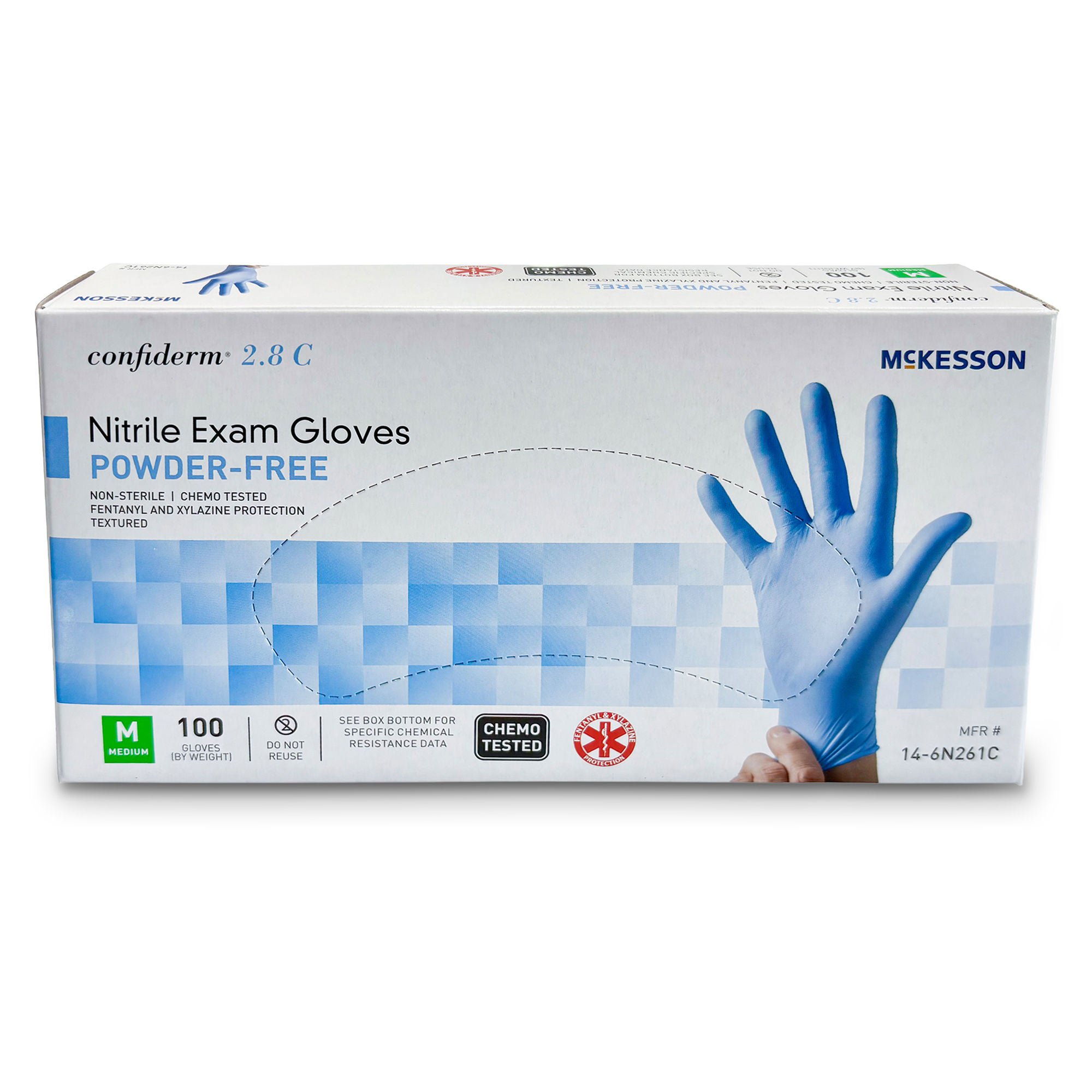 McKesson Confiderm® 2.8C Nitrile Exam Gloves, Medium, Ocean Blue