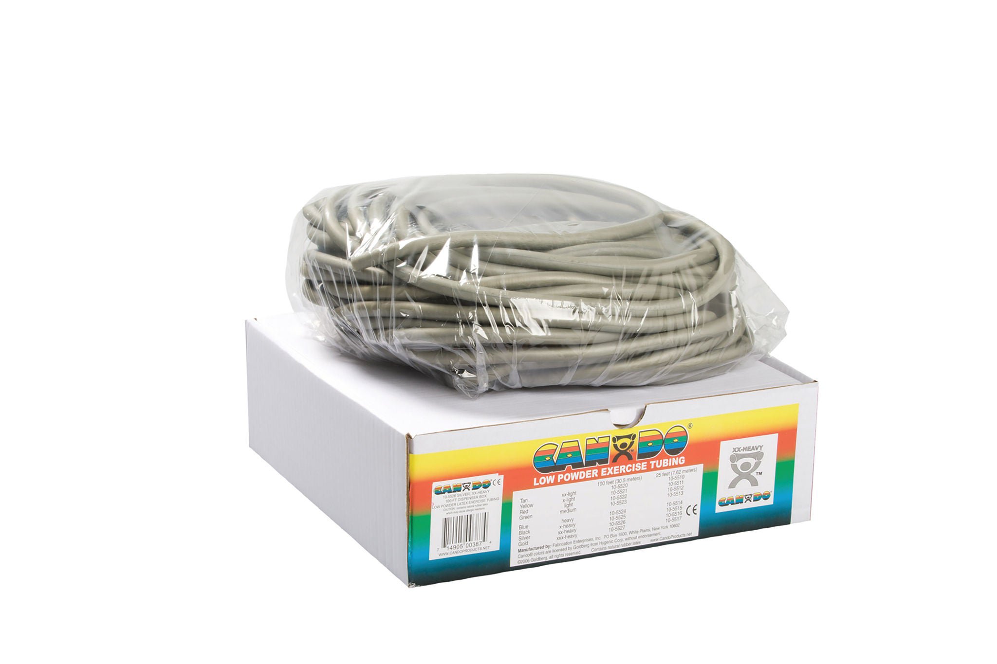CanDo® Low Powder Exercise Resistance Tubing, Silver, 100', 2X-Heavy Resistance