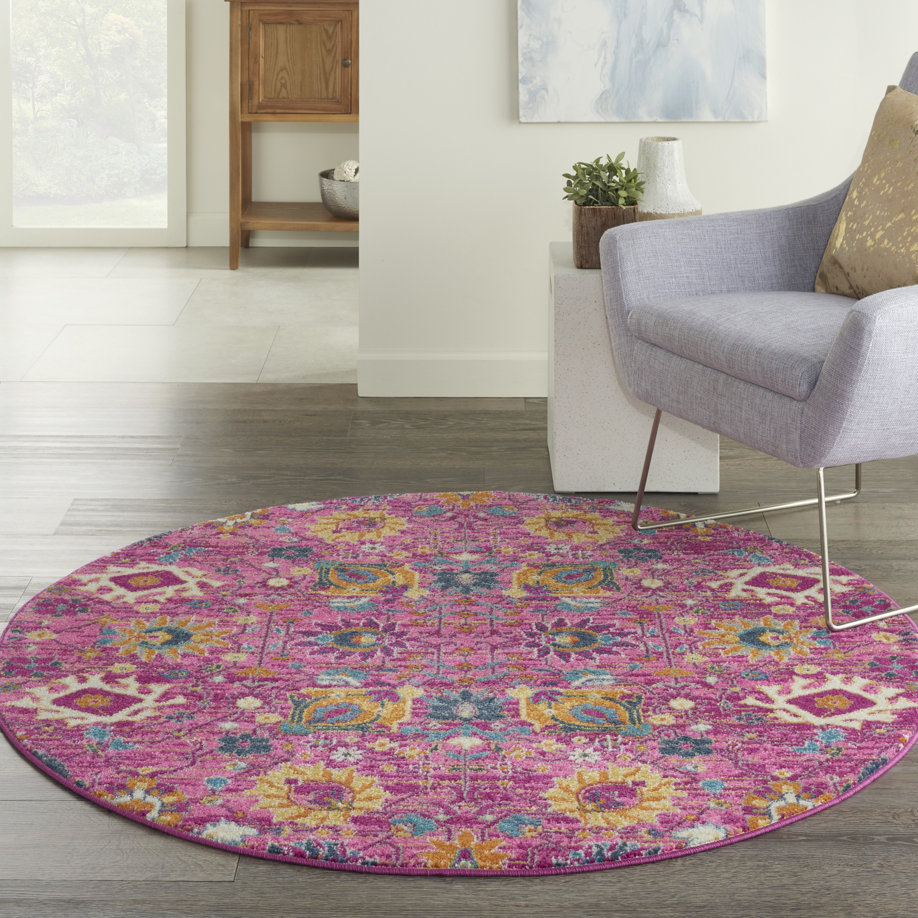 Nourison Passion 4' x Round Fuchsia Bohemian Indoor Rug