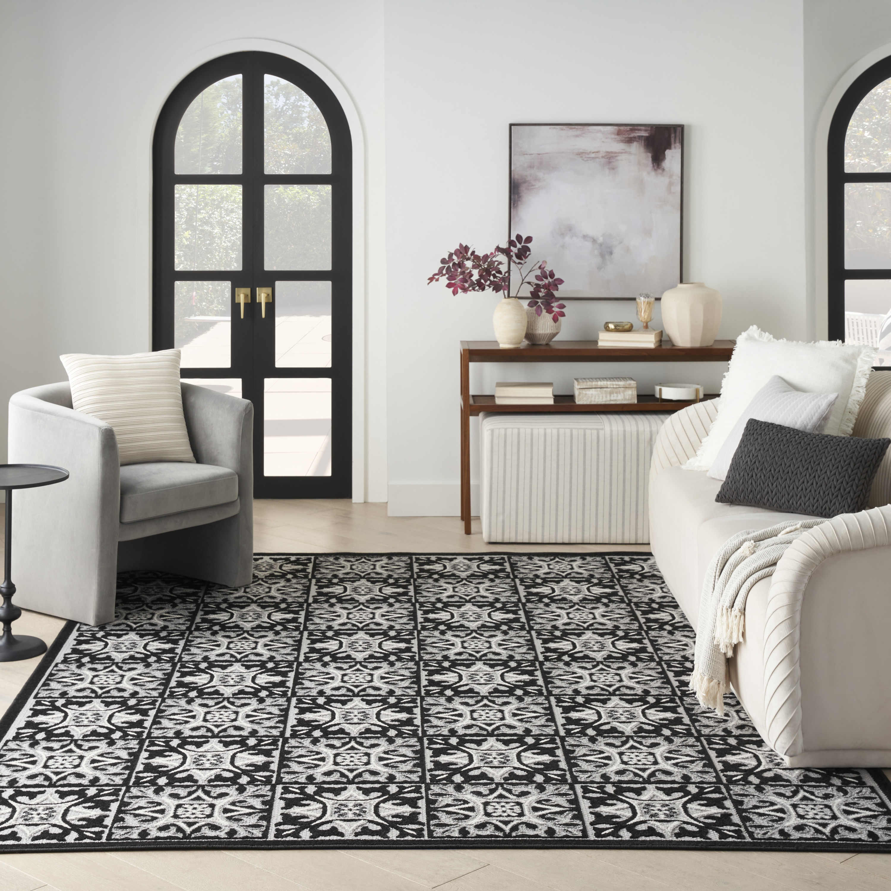 Nourison Aloha 7' x 10' Black White Contemporary Rug