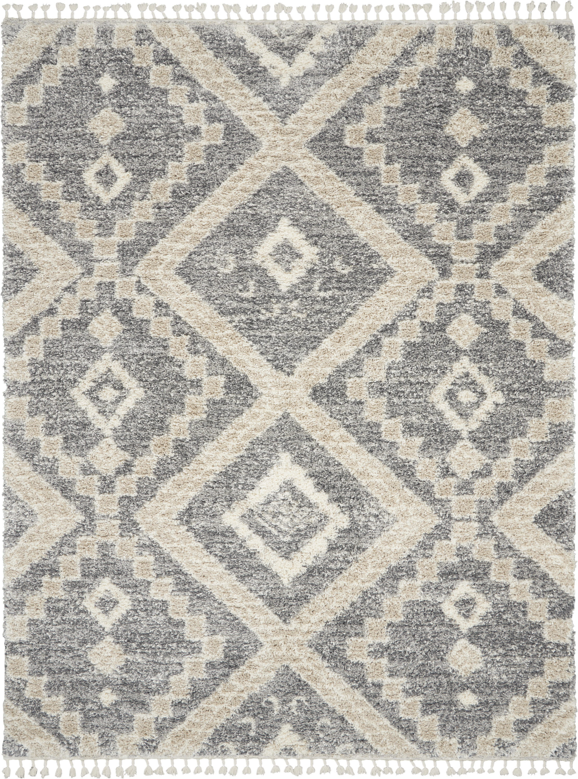 Nourison Oslo Shag 7'10" x 10'6" Grey Ivory Shag Indoor Rug