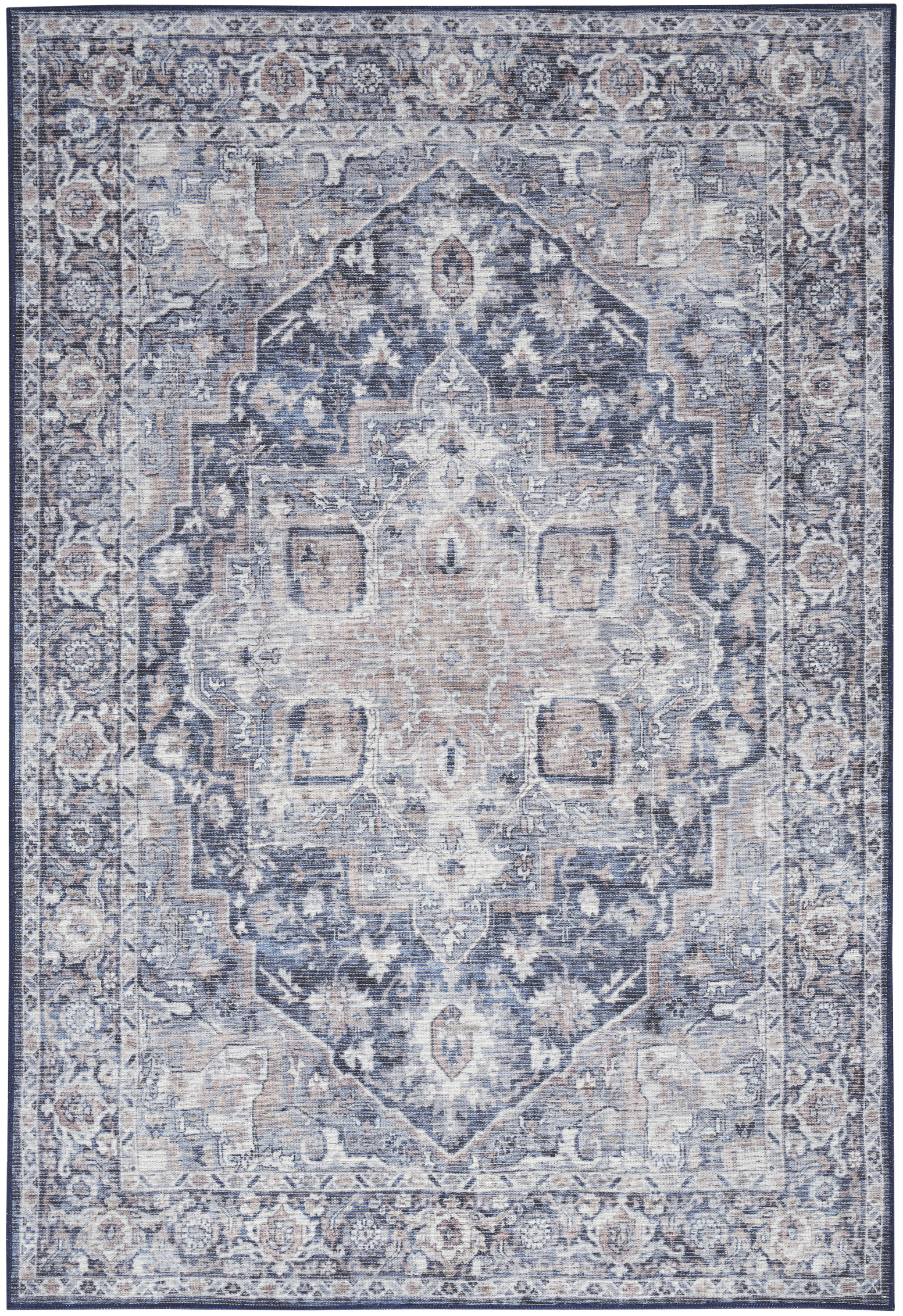 Nourison New Concept Washables 4' x 6' Ivory Navy Vintage Indoor Rug