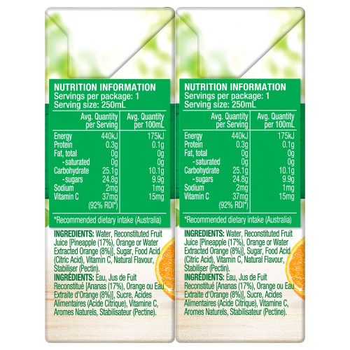  Golden Circle® Pine Orange Fruit Drink Multipack Poppers 6x250mL 