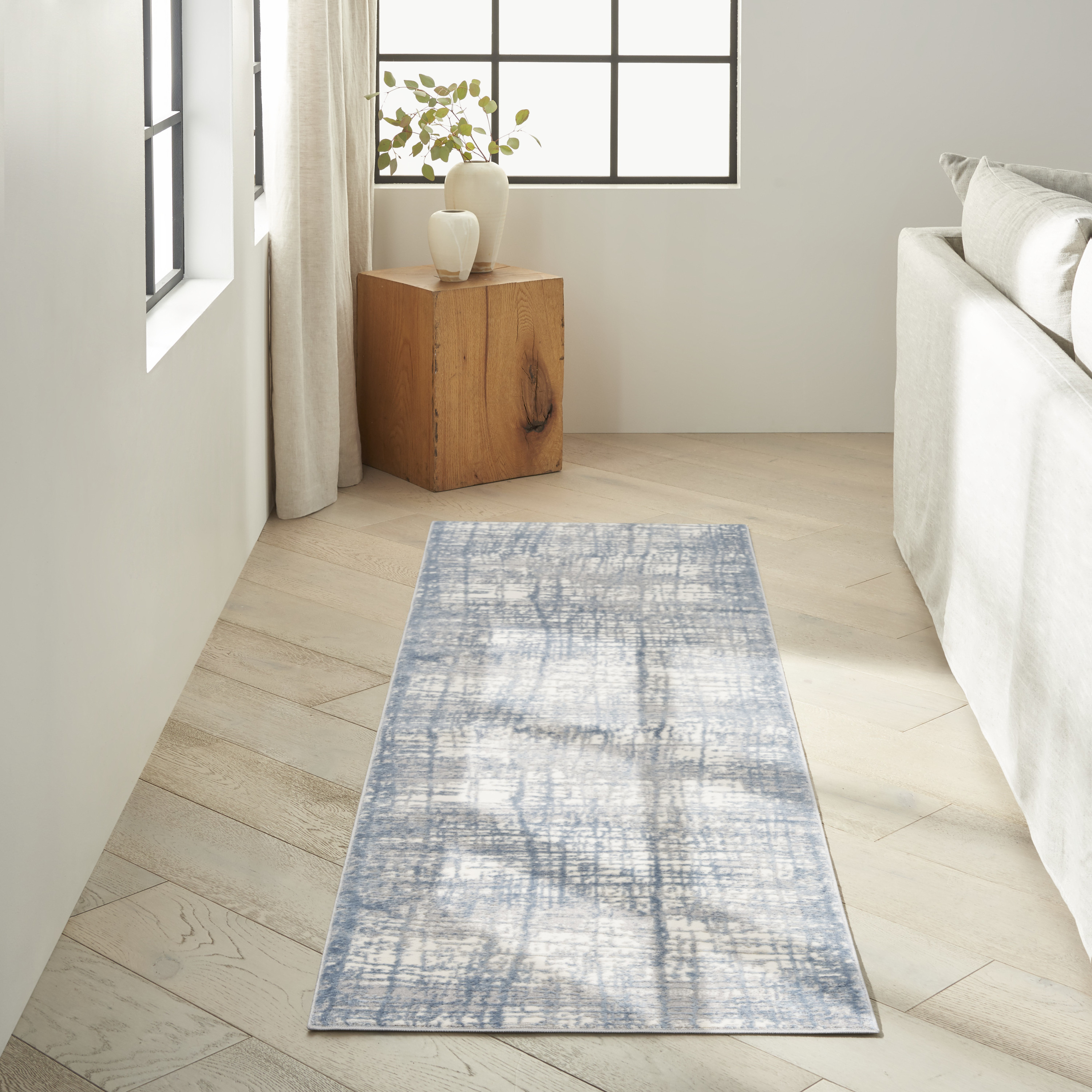 Calvin Klein CK950 Rush 2'3" x 7'3" Ivory Blue Modern Indoor Rug
