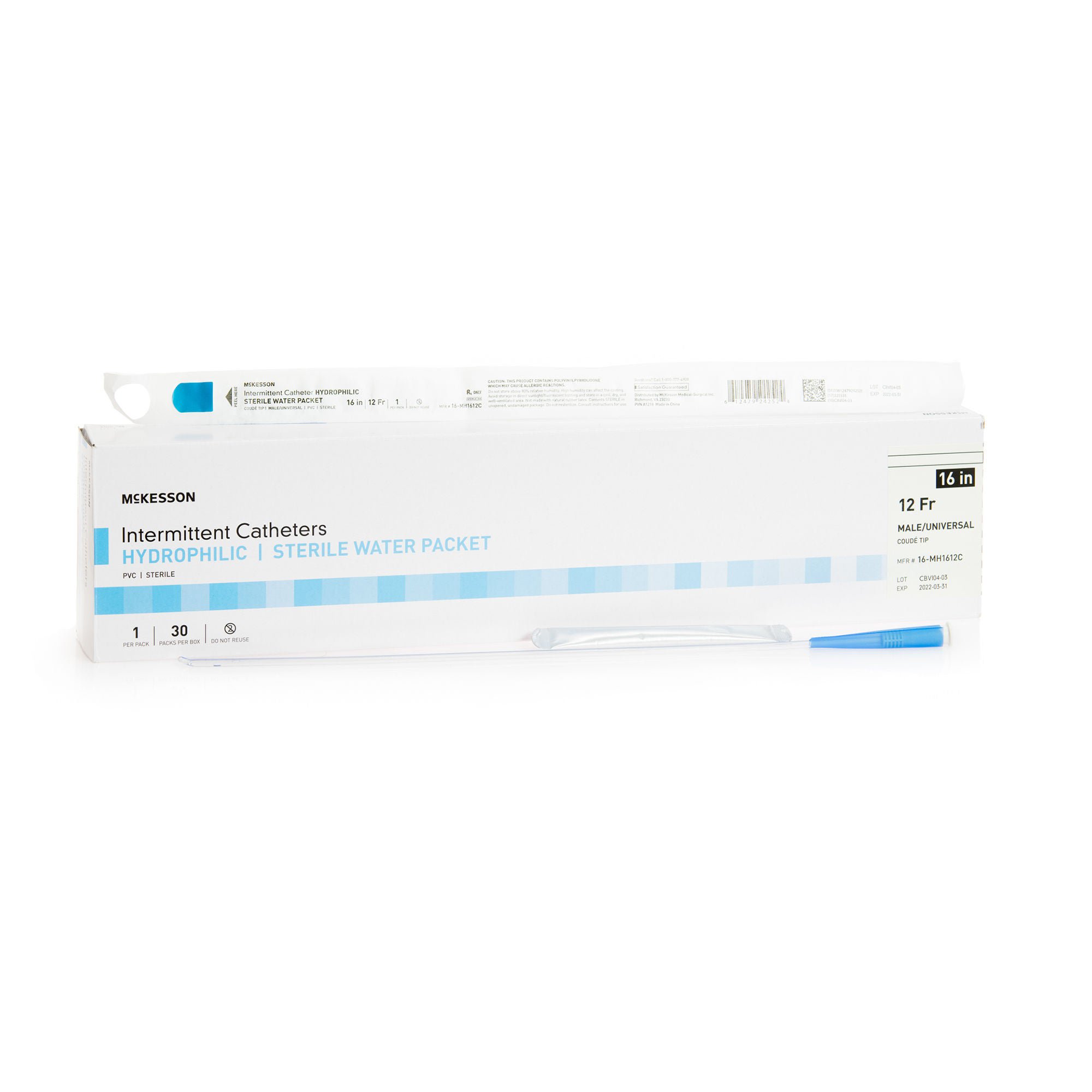 McKesson Brand CATHETER, URETH COUDE TIP HYDROPHILIC 12FRX16" (30/BX)