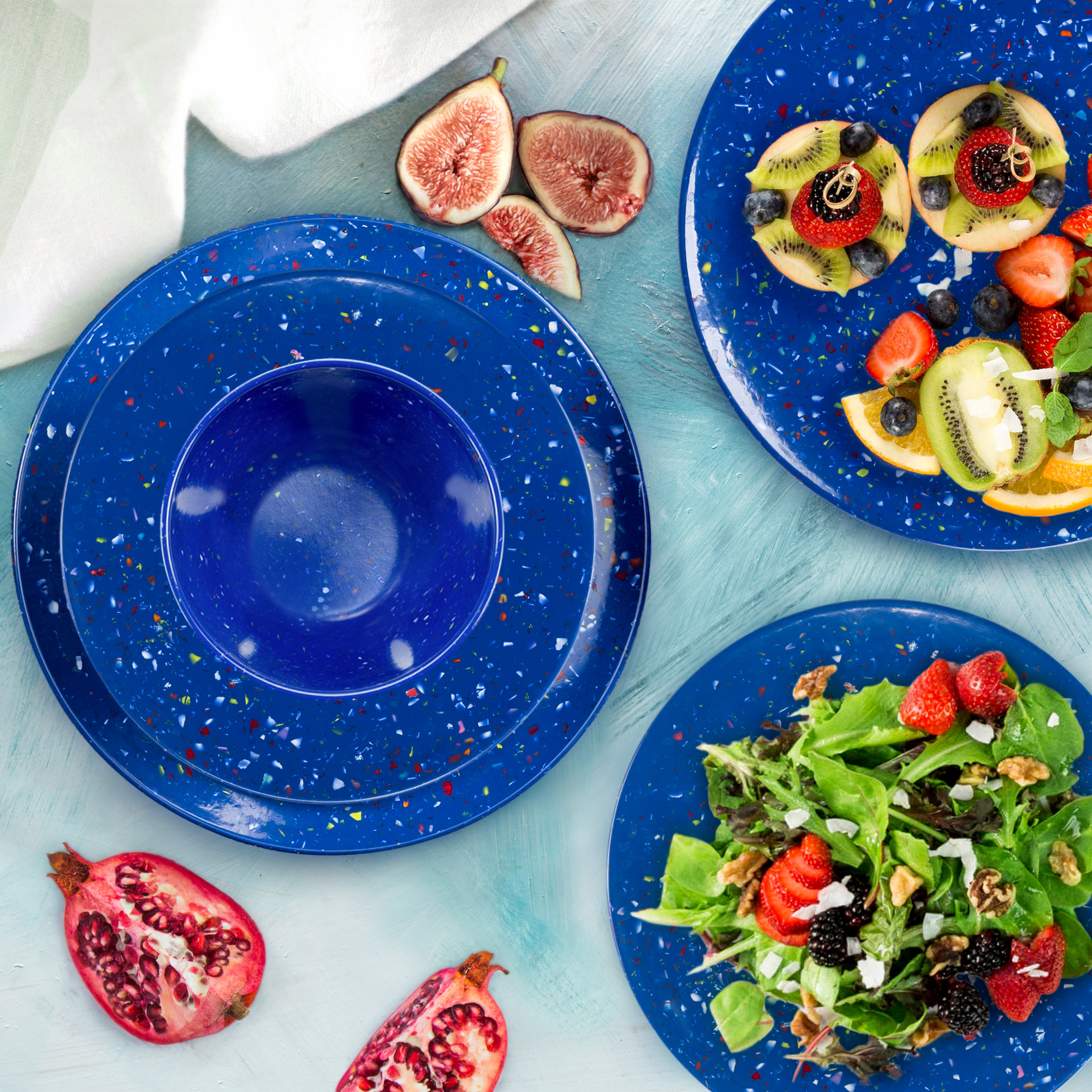 Confetti Dinner Plate, Salad Plate and Bowl Dinnerware Set, Blue, 12-piece set slideshow image 2 Confetti Dinner Plate, Salad Plate and Bowl Dinnerware Set, Blue, 12-piece set slideshow image 2