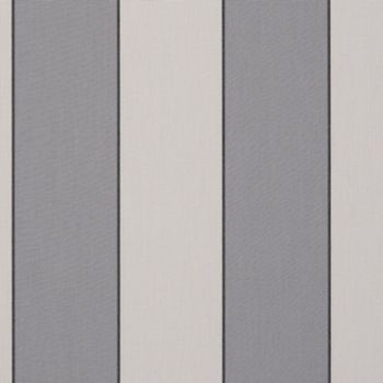 Vertical fabric-panel blinds, closed, featuring wide alternating gray and off-white stripes with thin dark seams; covering a window or wall, presenting flat, evenly diffused indoor lighting and minimalist appearance.