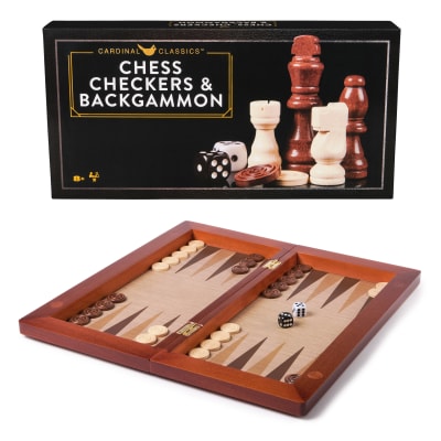 Spin Master Games, Cardinal Classics, Wood Chess, Checkers, and Backgammon Set, for Adults and Kids Ages 8 and up