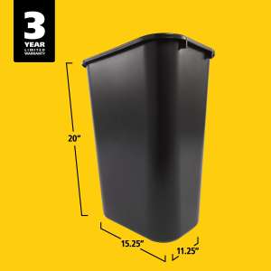 RUB2957BK, Rubbermaid Commercial,  Rectangular Wastebasket, 10.25 gal, Plastic, Black